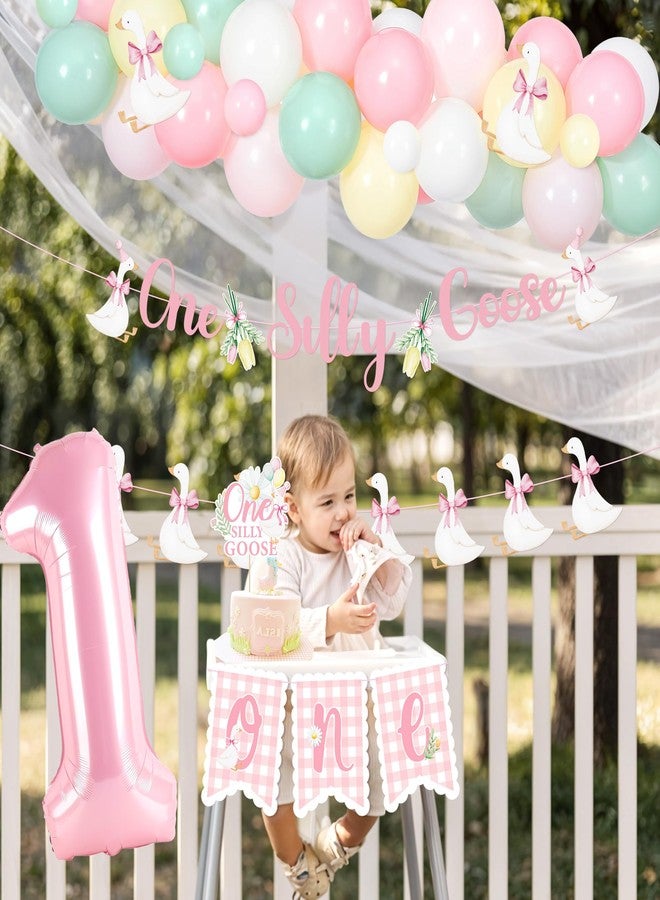 Kriyokiaa One Silly Goose Birthday Decor for Girls First Birthday Party Decorations with Balloon Garland, Highchair Banner Silly Goose Theme Cardboard,Banner, Cake Topper - Image 2